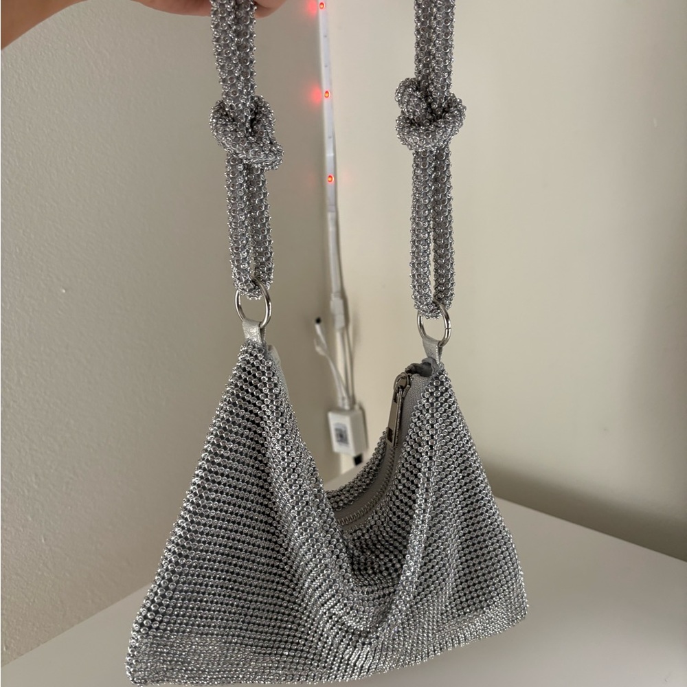 SHEIN Silver Mesh Knot-Handle Shoulder Bag